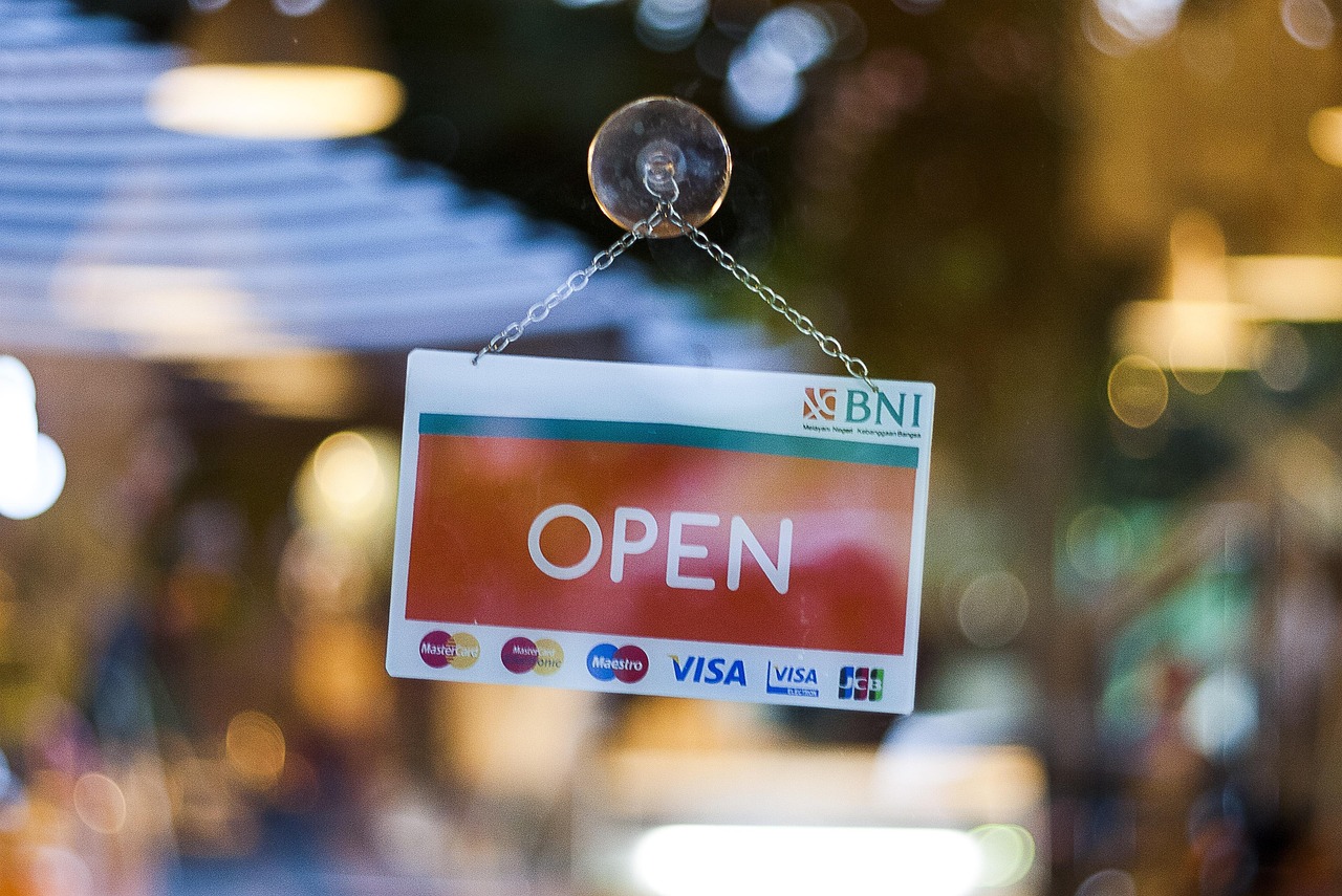 Open sign in a storefront door